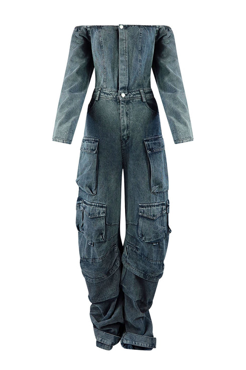 Ultimate Denim Off Shoulder Jumpsuit Rompers + Jumpsuits EDGE Small Black Denim
