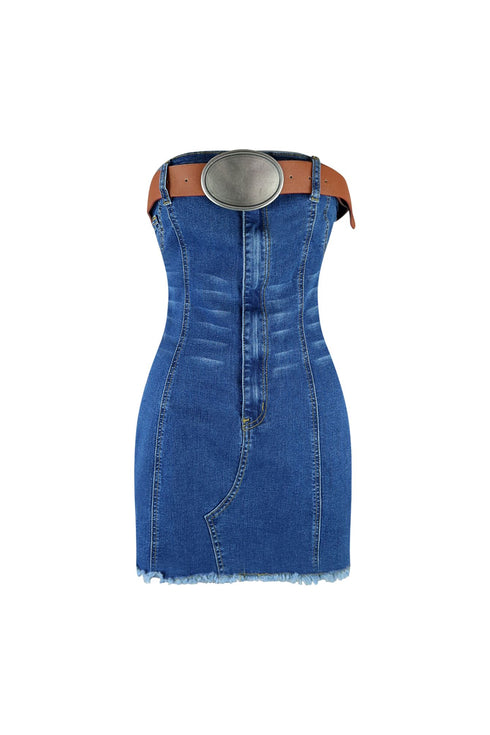 Bottoms Up Belted Denim Tube Dress