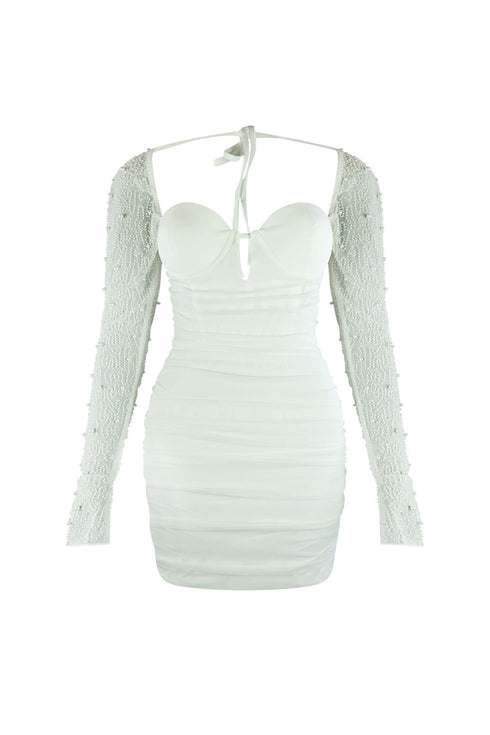 Snow Globe Mesh Pearl Dress Dress EDGE Small White
