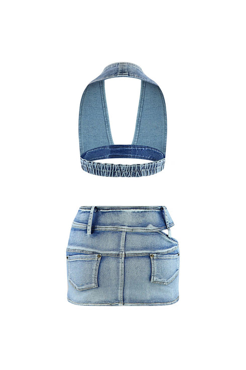 Hollaback Denim Halter Top & Skirt SET matching sets EDGE