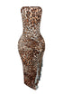 Leopard Flex Mesh Ruffled Tube Dress