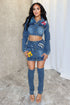Whatever Patch Denim Jacket & Skirt Leg Warmers SET