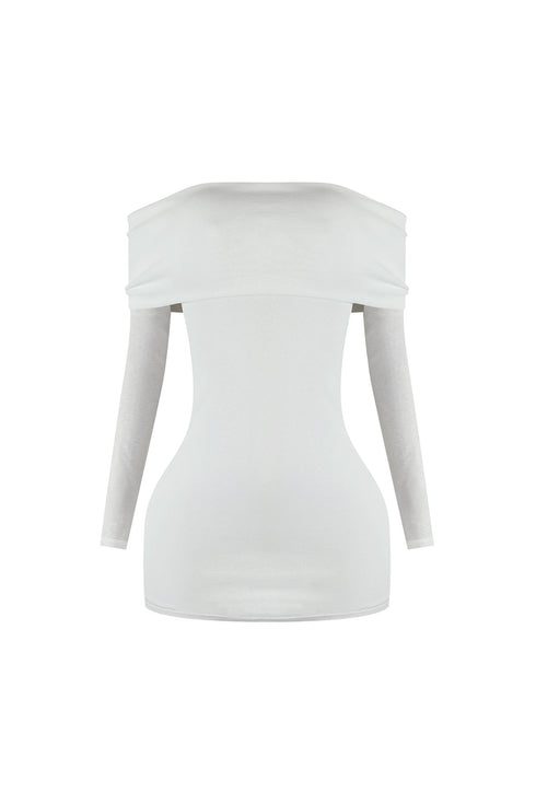 A Classic Off Shoulder Long Sleeve Mini Dress