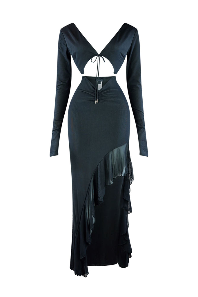 Mystic Cut Out Mesh Ruffle Dress Dresses EDGE Small Black 