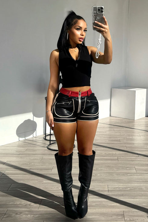 Red Hot Rio Color Block PU Short