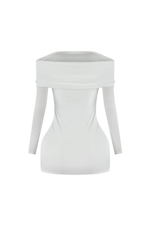 A Classic Off Shoulder Long Sleeve Mini Dress