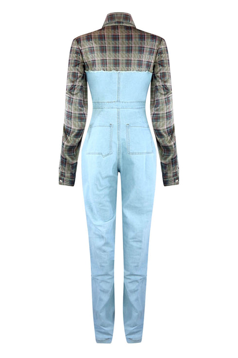 Giddy Up Plaid Shirt Denim Jumpsuit Rompers + Jumpsuits EDGE