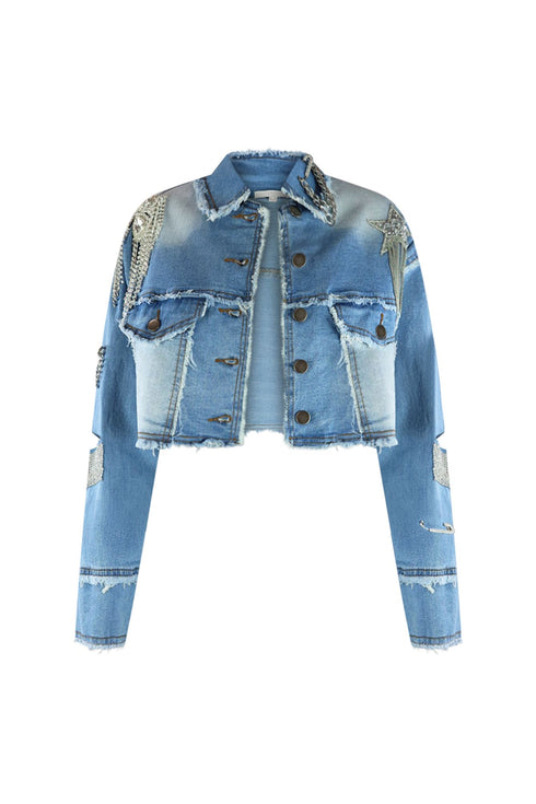 Shine Like A Diamond Denim Crop Jacket Outerwear EDGE Small Med Denim