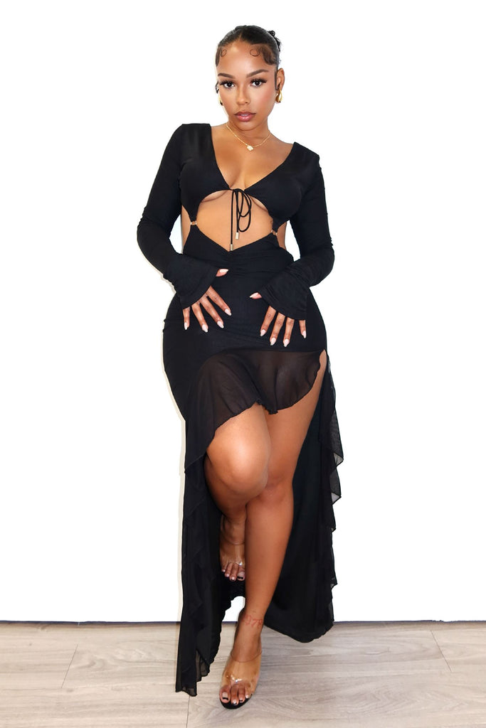 Mystic Cut Out Mesh Ruffle Dress Dresses EDGE Small Black 