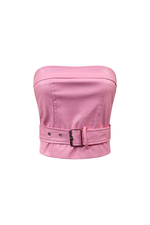 Only My Way Belted Tube PU Top