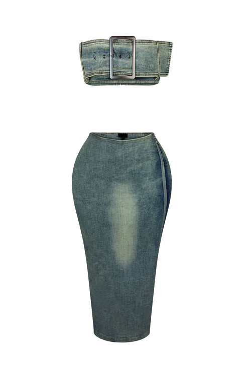 Revenge Denim Tube Top & Skirt SET