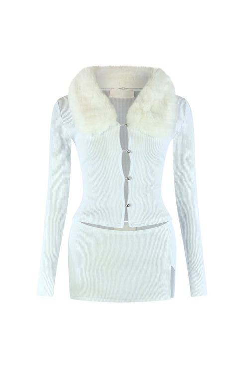 Be Fur Real Trim Top & Skirt SET matching sets EDGE Small White