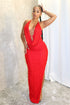 Viva Sequin Halter Maxi Dress Dress EDGE Small Red