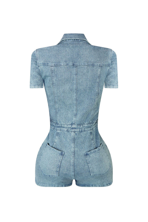 Same Page Collared Denim Romper