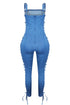Take You Lace Up Denim Jumpsuit