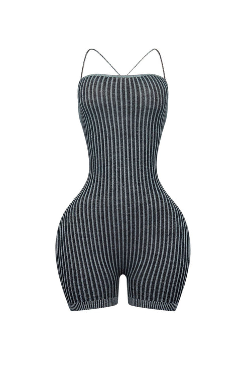 Details Two Tone Ribbed Knit Romper