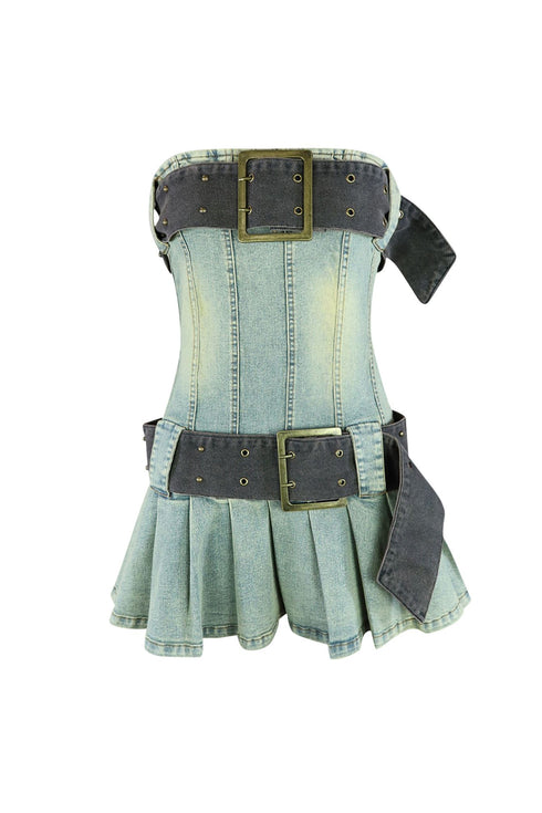 Vintage Chocolate Washed Denim Micro Dress Dress EDGE Small Stone Wash