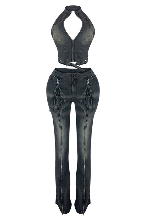 Free Fallin Vintage Denim Halter Top & Pants SET