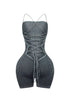 Details Two Tone Ribbed Knit Romper