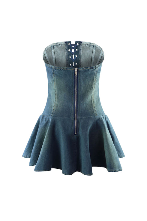 Sweet Denim Corset Flare Mini Dress