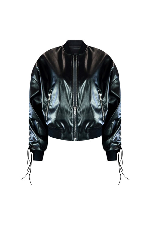 Edge Vegan Leather Bomber Jacket Outerwear EDGE Small Black