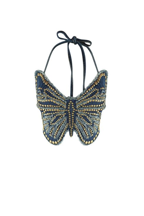 Golden Spring Butterfly Denim Top