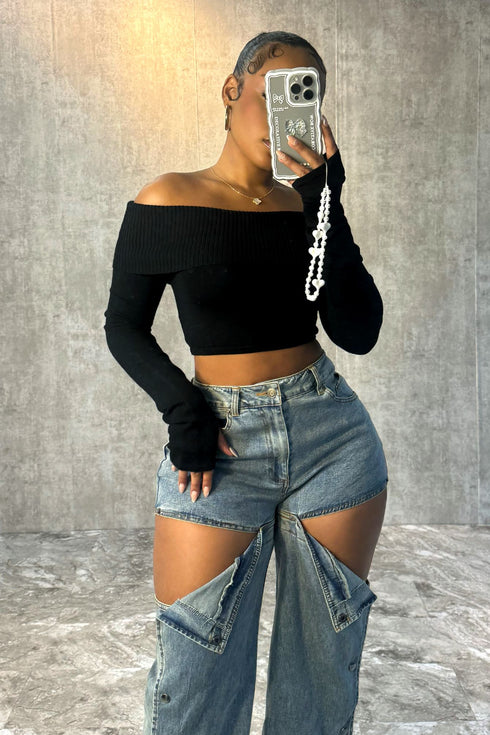 On My Mind Thumbhole Crop Top Crop Top EDGE Small Black