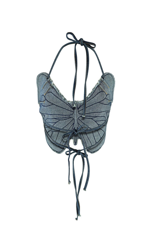 Golden Spring Butterfly Denim Top