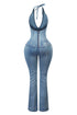Clayton Washed Denim Halter Flare Jumpsuit