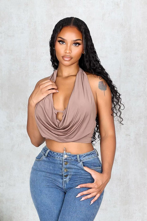 Lightweight Cowl Neck Crop Top