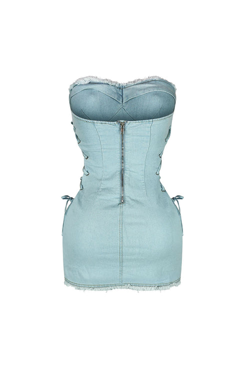 Not Missing You Strapless Denim Dress