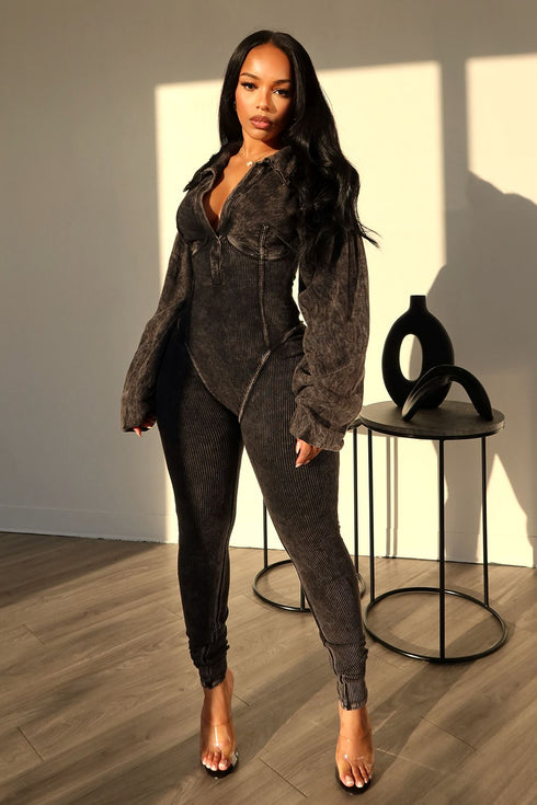 Baddie Mineral Washed Corset Jumpsuit Rompers + Jumpsuits EDGE Small Black