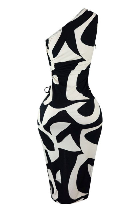 Nikkie Print One Shoulder Cut Out Dress
