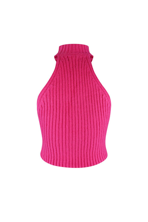 Pearlfect Halter Fuzzy Knit Top Crop Top EDGE