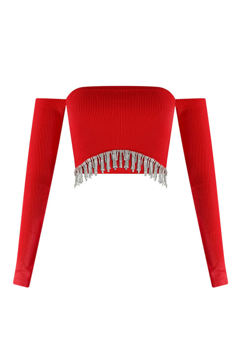 Divas Dancing Rhinestone Fringe Crop Top Crop Top EDGE Small/Medium Red