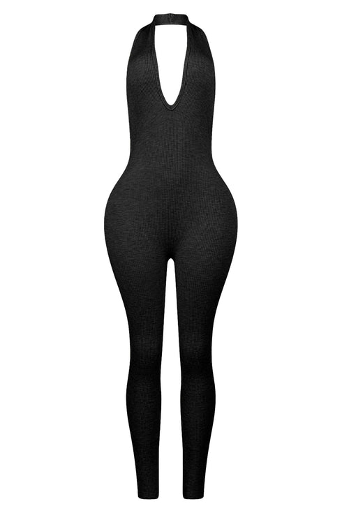 Boheme Ribbed Knit Halter Jumpsuit