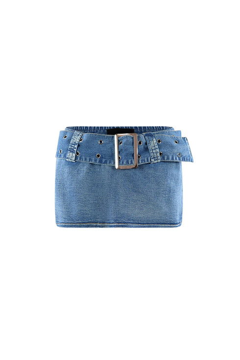 Begin Again Denim Belted Micro Skirt