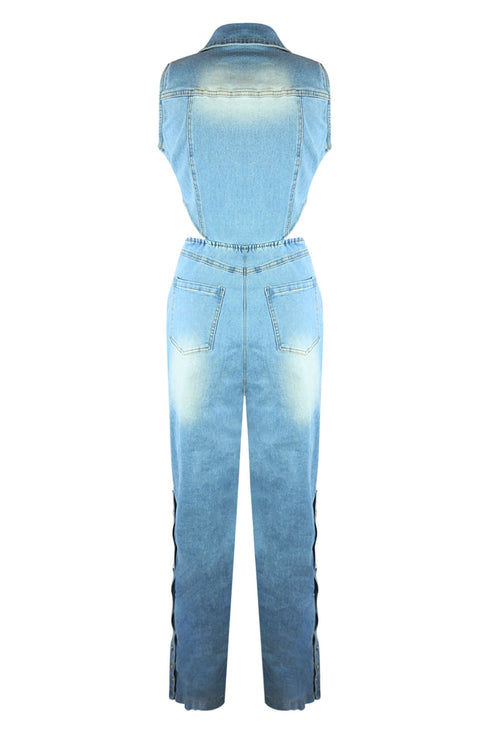 Snap It Out Wide Leg Denim Jumpsuit