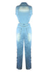 Snap It Out Wide Leg Denim Jumpsuit
