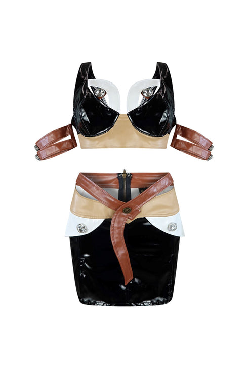 Brown Sugar Latex Top & Skirt SET matching sets EDGE Small Brown/Black