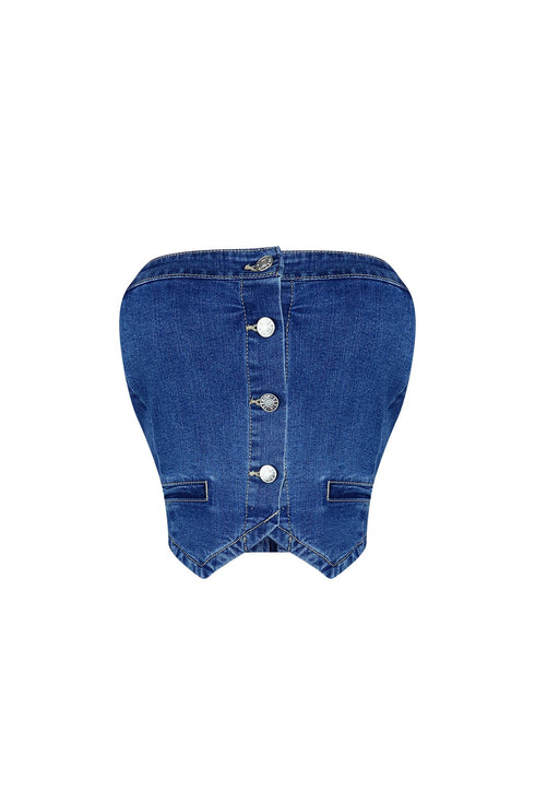 Falling Deep Button Down Denim Tube Top