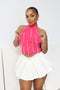 Pearlfect Halter Fuzzy Knit Top Crop Top EDGE