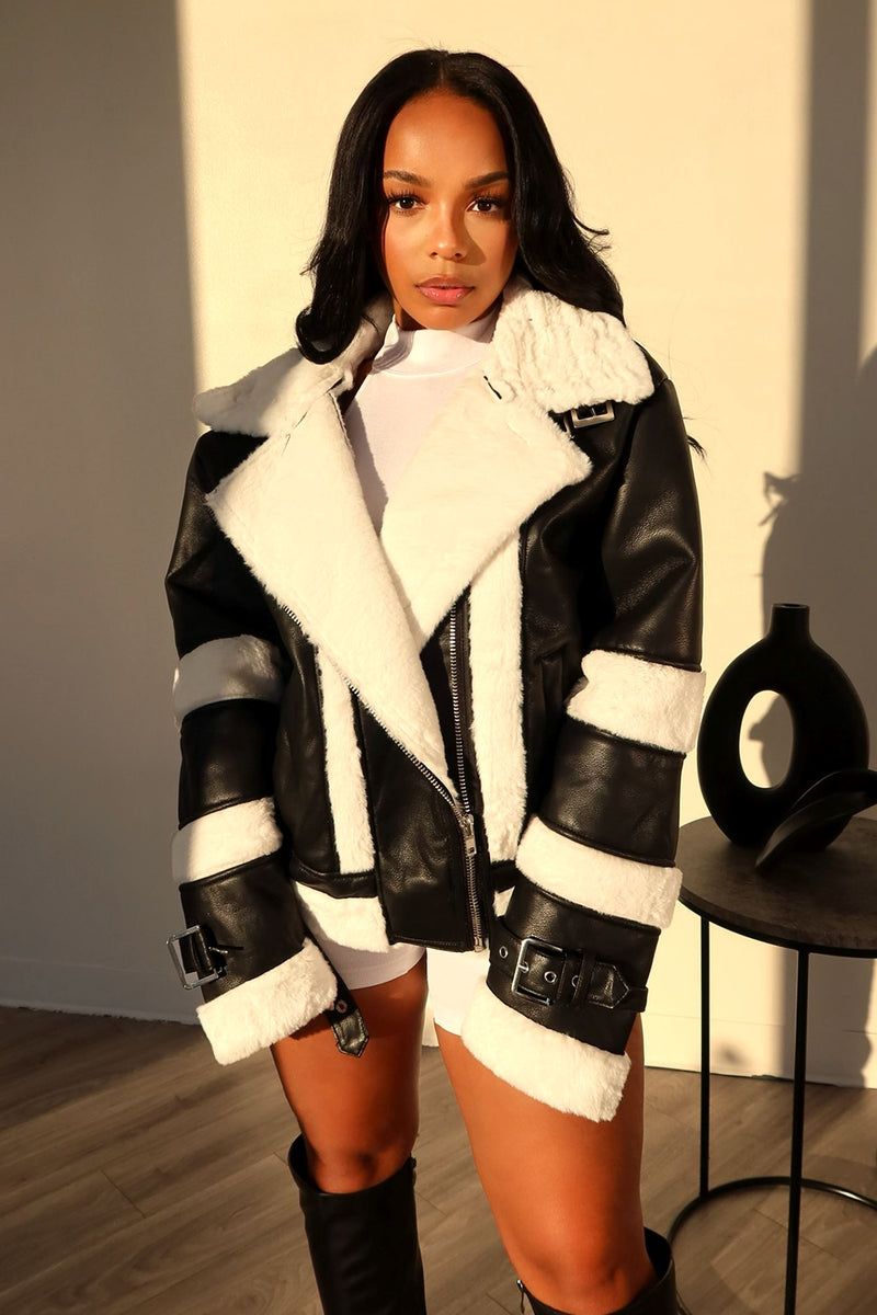 On My Way Faux Leather Sherpa Jacket