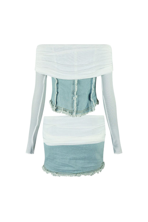 Keep You Close Mesh Denim Top & Skirt SET