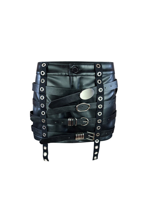 Here 4 You Belted Vegan Leather Skirt SKIRT EDGE Small Black