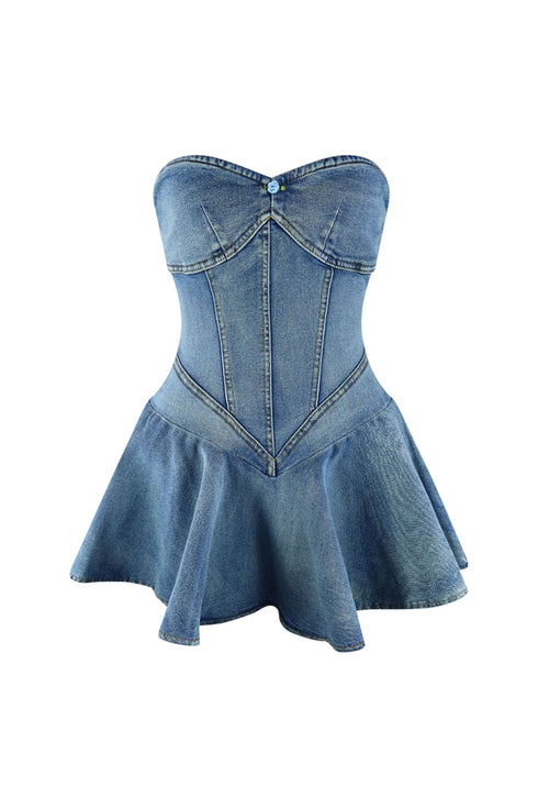Denim Balletcore Corset Mini Dress Dresses EDGE Small Medium Wash