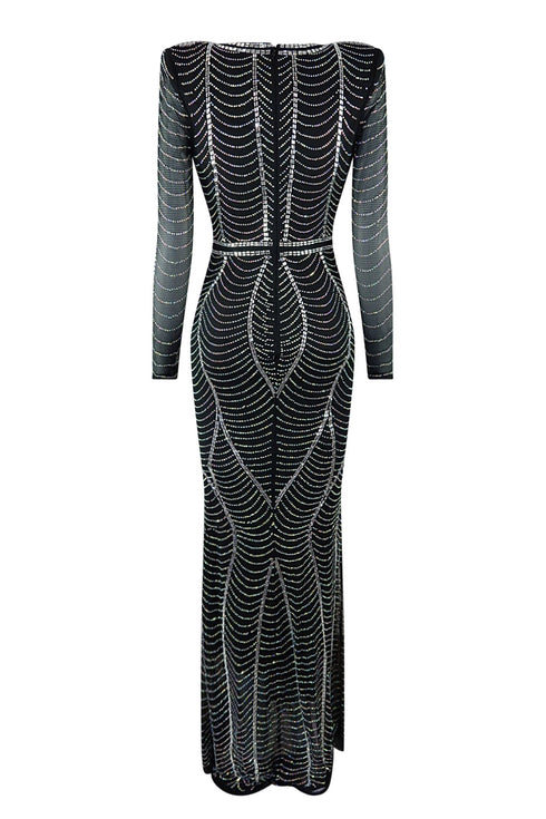 Drinks On Me Rhinestone Mesh Maxi Dress