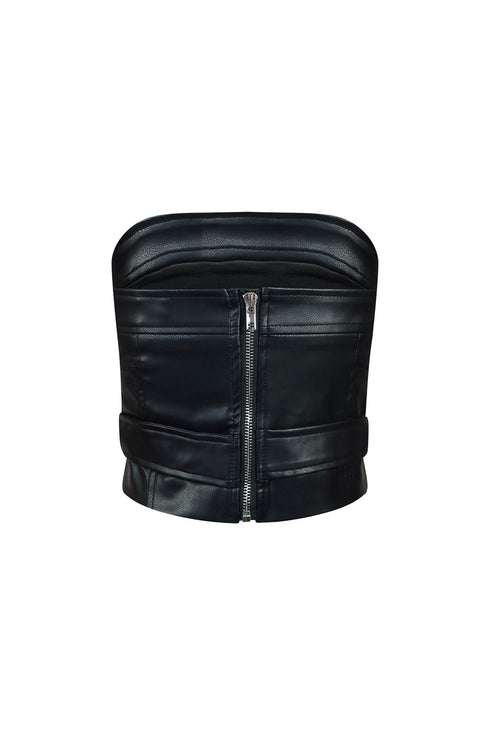 Only My Way Belted Tube PU Top