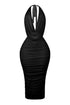 Blaise Halter Cowl Neck Mesh Ruched Maxi Dress