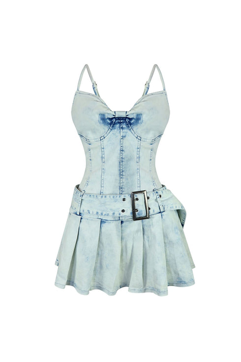 Parker Denim Pleated Belt Micro Dress